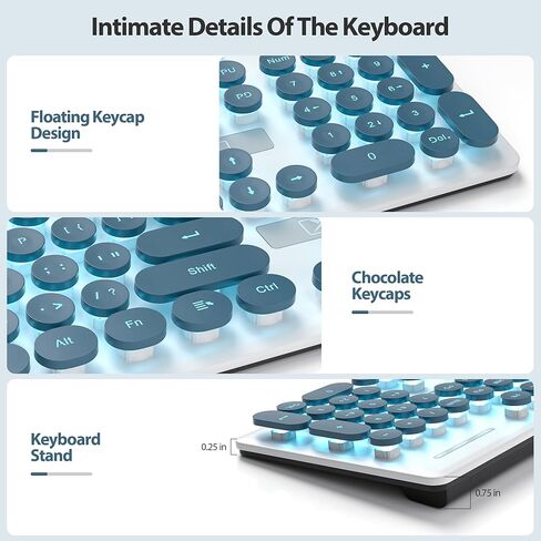 Fogruaden Wired Retro Typewriter Keyboard, Quiet Full Size Membrane Keyboard Light Up, Dark Green Cute Computer Keyboards, 104 Round Keys, Blue LED Backlit, Slim, Silent for Windows PC, Laptop in Kuwait