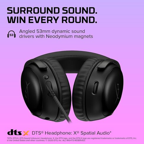 HyperX Cloud III – Wired Gaming Headset, PC, PS5, Xbox Series X|S, Angled 53mm Drivers, DTS, Memory Foam, Durable Frame, Ultra-Clear 10mm Mic, USB-C, USB-A, 3.5mm – Black (Renewed) in Saudi Arabia