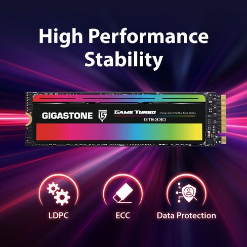 Gigastone M.2 SSD 500GB PCIe 3.0 NVMe SSD, up to 3,000MB/s, Internal Gaming Solid State Hard Drive Turbo Speed Heatsink Cooling Heat Dissipation PC Laptop Storage for Gamers Video Editing Creators in Kuwait
