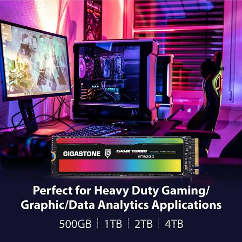 Gigastone M.2 SSD 500GB PCIe 3.0 NVMe SSD, up to 3,000MB/s, Internal Gaming Solid State Hard Drive Turbo Speed Heatsink Cooling Heat Dissipation PC Laptop Storage for Gamers Video Editing Creators in Kuwait