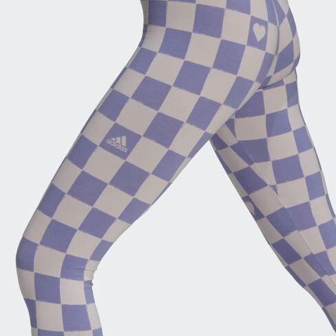 adidas Sportswear Women's Checkered Cotton Leggings, Purple in Saudi Arabia
