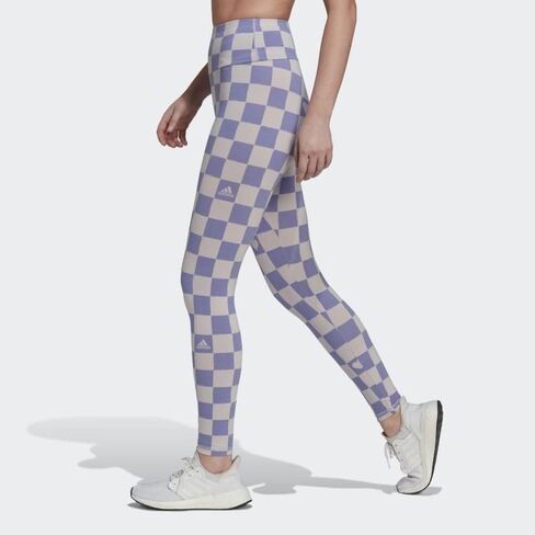 adidas Sportswear Women's Checkered Cotton Leggings, Purple in Saudi Arabia