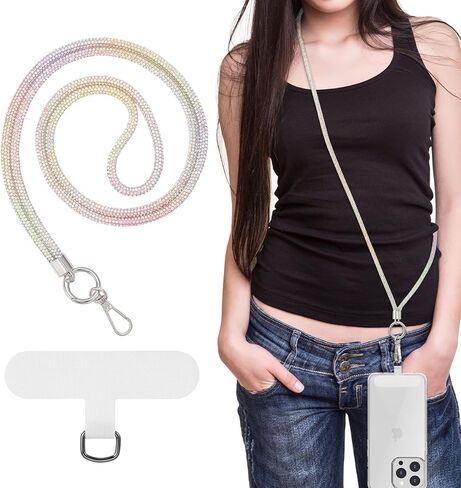 Moko Universal Phone Lanyard ، لؤلؤة سلسلة الهاتف الخليوي ، حزام Crossbody Crossbody مضاد للسرقة ، حبلات محمولة للهواتف المحمولة حول الرقبة مع بقع لجهاز iPhone ، ومعظم الهواتف الذكية ، بي أبيض in Kuwait
