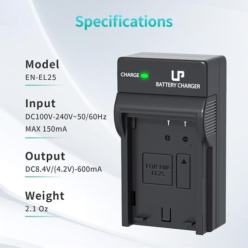 LP EN-EL25 Battery and Charger, 2-Pack 1800mAh EN-EL25A Batteries for Nikon Z30 / Z50 / Zfc, Rechargeable Camera Battery for Nikon Z30, Z50, Zfc, Fits for Nikon Charger MH-32-4333 in Saudi Arabia