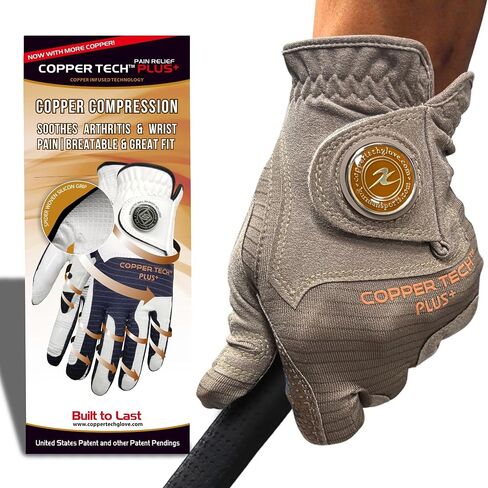 Copper Tech Men's Golf Gloves - Optimal Wrist Support with Copper Infused Thread - 100% AAA Synthetic Tacky Leather - Perfect for Summer & Fall Golfing - Golf Gloves Men (Hand Orientation: Both Hand) in Saudi Arabia
