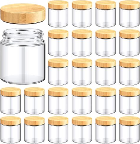 Norme 24 Pcs 8 oz Glass Jars with Lids Empty Small Glass Containers and Inner Liners Reusable Cosmetic Jars Round Airtight Bottles with Plastic Woodgrain Lids for Travel in Saudi Arabia