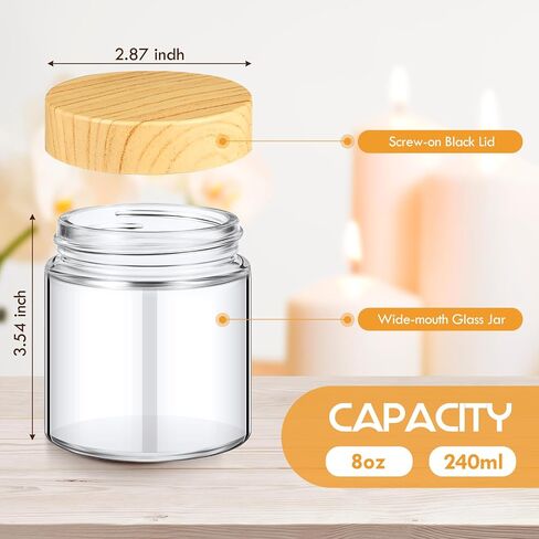 Norme 24 Pcs 8 oz Glass Jars with Lids Empty Small Glass Containers and Inner Liners Reusable Cosmetic Jars Round Airtight Bottles with Plastic Woodgrain Lids for Travel in Saudi Arabia