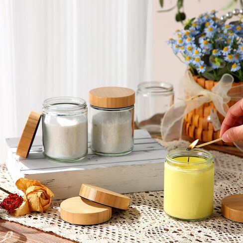 Norme 24 Pcs 8 oz Glass Jars with Lids Empty Small Glass Containers and Inner Liners Reusable Cosmetic Jars Round Airtight Bottles with Plastic Woodgrain Lids for Travel in Saudi Arabia
