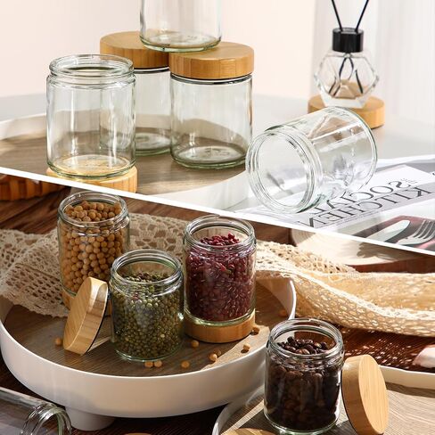 Norme 24 Pcs 8 oz Glass Jars with Lids Empty Small Glass Containers and Inner Liners Reusable Cosmetic Jars Round Airtight Bottles with Plastic Woodgrain Lids for Travel in Saudi Arabia