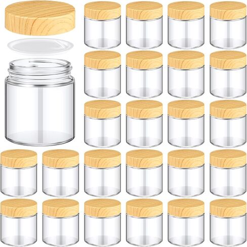 Norme 24 Pcs 8 oz Glass Jars with Lids Empty Small Glass Containers and Inner Liners Reusable Cosmetic Jars Round Airtight Bottles with Plastic Woodgrain Lids for Travel in Saudi Arabia