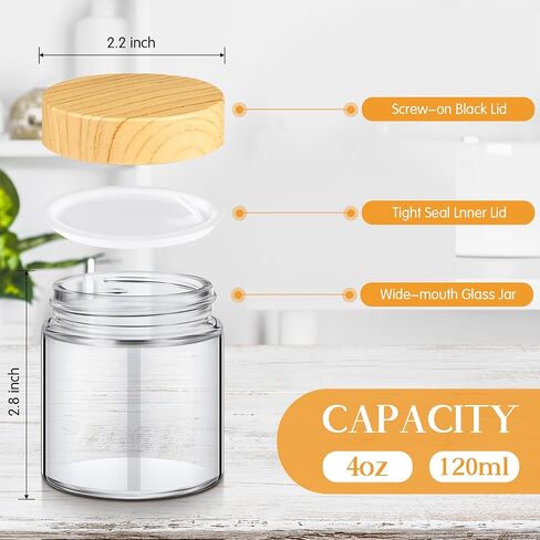 Norme 24 Pcs 8 oz Glass Jars with Lids Empty Small Glass Containers and Inner Liners Reusable Cosmetic Jars Round Airtight Bottles with Plastic Woodgrain Lids for Travel in Saudi Arabia
