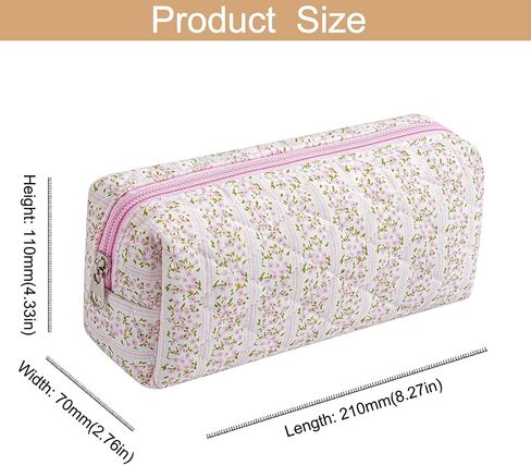 Cute Floral Cotton Makeup Brush Cosmetic Bag for Women, Travel Quilted Zipper Make Up Bag, Flowers Toiletry Organizer Case Kawaii Makeup Cosmetic Travel Cloth Pouch (Pink Floral) in Saudi Arabia