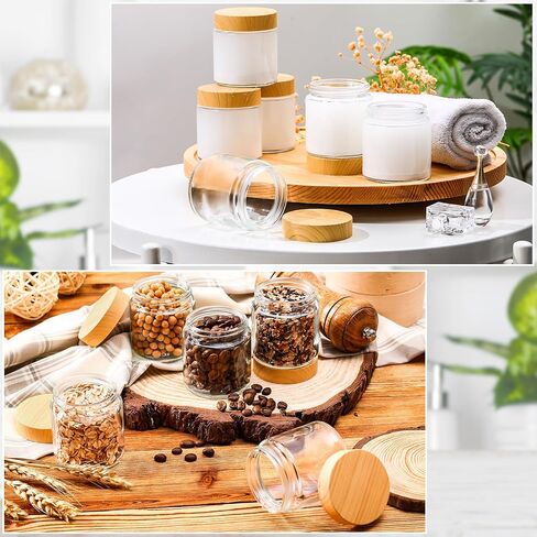 Norme 24 Pcs 8 oz Glass Jars with Lids Empty Small Glass Containers and Inner Liners Reusable Cosmetic Jars Round Airtight Bottles with Plastic Woodgrain Lids for Travel in Saudi Arabia