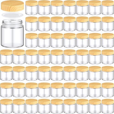 Norme 24 Pcs 8 oz Glass Jars with Lids Empty Small Glass Containers and Inner Liners Reusable Cosmetic Jars Round Airtight Bottles with Plastic Woodgrain Lids for Travel in Saudi Arabia