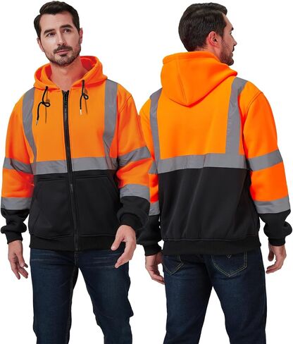 هودي سلامة عالية الرؤية ، قميص ملابس عمل عاكسة ، صفراء نيون وأسود ، Zip-up in Saudi Arabia