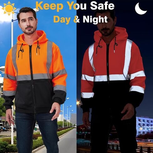 هودي سلامة عالية الرؤية ، قميص ملابس عمل عاكسة ، صفراء نيون وأسود ، Zip-up in Saudi Arabia