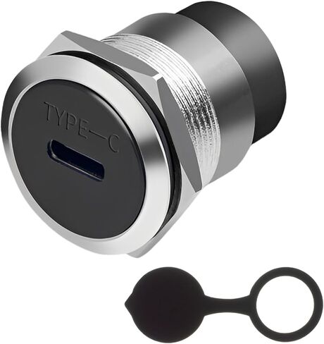 USB-C 3.1 Panel Mount Adapter - High-Speed Type-C Female-to-Female Connector, 10Gbps, Threaded Fixed Mount with Anti-Loosening Gasket & Dust Protection Cover for Dashboards and Panels (Black) in Kuwait