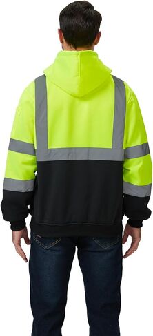 High Visibility Safety Hoodie, Reflective Workwear Sweatshirt, Neon Yellow and Black, Zip-Up in Saudi Arabia