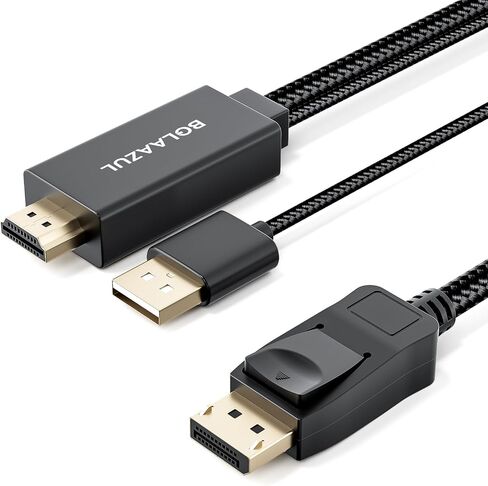 BolAAzuL HDMI 2.1 إلى كابل محول DisplayPort أحادي الاتجاه، من مصدر HDMI إلى شاشة عرض المنفذ، وليس Displayport إلى HDMI، يدعم 8K@30 هرتز 4K@120 هرتز 2K@144 هرتز، يعمل بمنفذ USB، مضفر، 2 متر in Kuwait