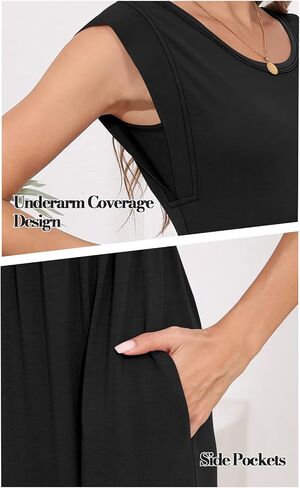 DB MOON Womens 2025 Maxi Dresses Empire Waist Long Summer Dress Casual Cap Short Sleeve Sundress with Pockets in Kuwait