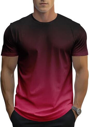 Men's Gradient Color T-Shirt, Short Sleeve Crewneck, Casual Summer Top in Saudi Arabia