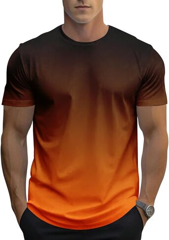 Men's Gradient Color T-Shirt, Short Sleeve Crewneck, Casual Summer Top in Saudi Arabia