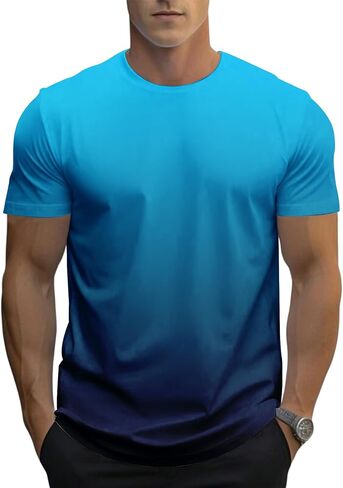 Men's Gradient Color T-Shirt, Short Sleeve Crewneck, Casual Summer Top in Saudi Arabia