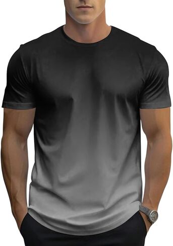 Men's Gradient Color T-Shirt, Short Sleeve Crewneck, Casual Summer Top in Saudi Arabia