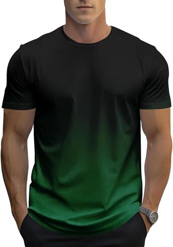 Men's Gradient Color T-Shirt, Short Sleeve Crewneck, Casual Summer Top in Saudi Arabia
