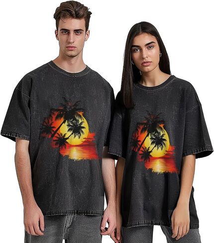 Men Oversized T Shirts Vintage Tee Loose Fit Short Sleeve Casual Streetwear Baggy Washed Unisex Tops in Saudi Arabia