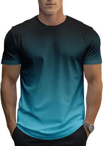 Men's Gradient Color T-Shirt, Short Sleeve Crewneck, Casual Summer Top in Saudi Arabia