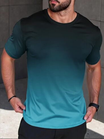Men's Gradient Color T-Shirt, Short Sleeve Crewneck, Casual Summer Top in Saudi Arabia
