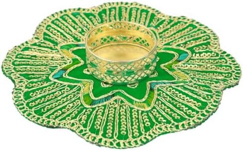 مجموعة من 5 حصيرة Aasan Rangoli مع حامل شموع شاي شموع T-Light Stand للمنزل المكون من المطرزات الذهبية في المهرجان ديكور ديكور عيد الميلاد الجديد (الحجم: -5 ") (أحمر) in Kuwait