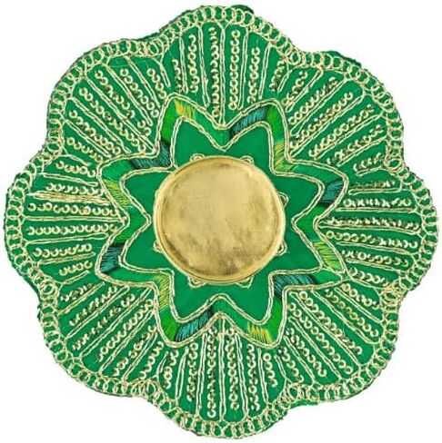 مجموعة من 5 حصيرة Aasan Rangoli مع حامل شموع شاي شموع T-Light Stand للمنزل المكون من المطرزات الذهبية في المهرجان ديكور ديكور عيد الميلاد الجديد (الحجم: -5 ") (أحمر) in Kuwait