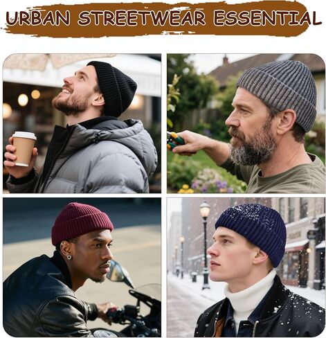 Wool Fisherman Beanies for Men Women, Short Knit Fall Winter Warm Beanie, Watch Cap, Cuffed Trawler Hats, Skull Caps in Kuwait