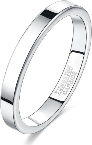 Vakki Tungsten Wedding Rings for Women Silver/Gold/Rose Gold/Black 3mm Flat Comfort Fit Stackable Band Ring, High-polished finish & Non Tarnish in Kuwait
