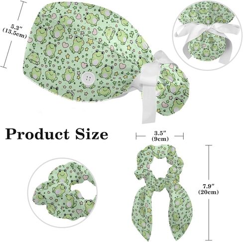 قبعات فرك النساء ، والأغطية الجراحية للنساء مع حقيبة ذيل الحصان والأزرار ، وقبعات فرك بوفانت مع القوس scrunchie للشعر الطويل ، وضفدع القلب الخضراء in Kuwait