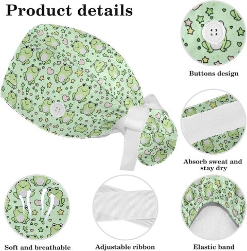 قبعات فرك النساء ، والأغطية الجراحية للنساء مع حقيبة ذيل الحصان والأزرار ، وقبعات فرك بوفانت مع القوس scrunchie للشعر الطويل ، وضفدع القلب الخضراء in Kuwait