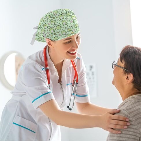 قبعات فرك النساء ، والأغطية الجراحية للنساء مع حقيبة ذيل الحصان والأزرار ، وقبعات فرك بوفانت مع القوس scrunchie للشعر الطويل ، وضفدع القلب الخضراء in Kuwait