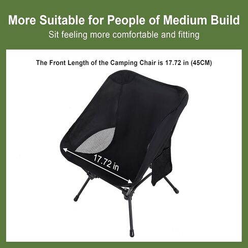 Camping Chair Portable Lightweight Camping Chairs for Adults Foldable 600D Oxford Ultralight Backpacking Chair with Breathable Mesh and Pocket for Outdoor Travel Hiking, Black in Kuwait