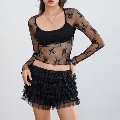 KMBANGI Women Y2k Lace Bloomers Lolita Layered Ruffle Shorts Pumpkin Cute Boy Bottoms Micro Tiered Pettipants in Saudi Arabia