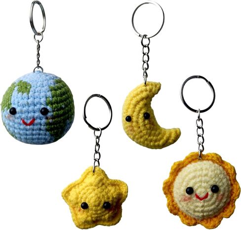 سلاسل مفاتيح الكروشيه السماوية اللطيفة ، تصميم نجم الأرض الأرضية ، Amigurumi المصنوعة يدويًا ، سحر صوف يدوي in Saudi Arabia