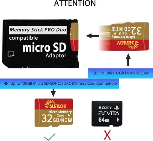 محول عصا ذاكرة PSP مع بطاقة SD Micro 64 جيجابايت ، Micro SD/SDHC/SDXC إلى Memory Stick Pro Duo Magicgate Card متوافقة مع PlayStation المحمولة ، الكاميرا ، Handycam ، الهاتف الخلوي و PSP 1000/2000/3000 in Kuwait