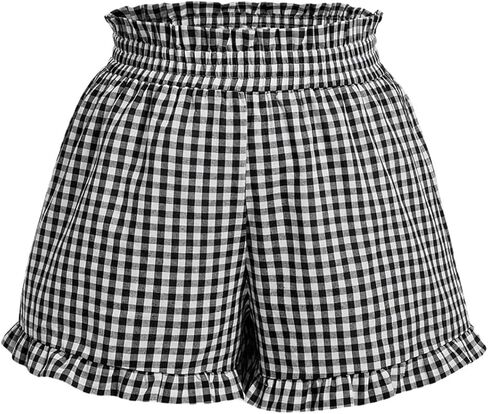 OYOANGLE Women's Plus Size Plaid Ruffle Hem Shorts Elastic Waist Y2K Wide Leg Shorts in Saudi Arabia
