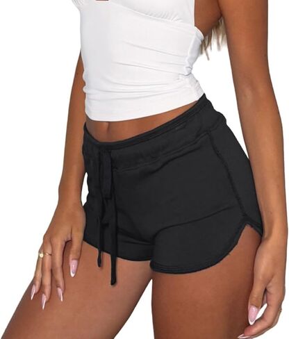 Women's Cute Sweat Shorts with Pockets Cotton Drawstring Summer Workout Casual Side Slit Lounge Shorts Sexy in Saudi Arabia