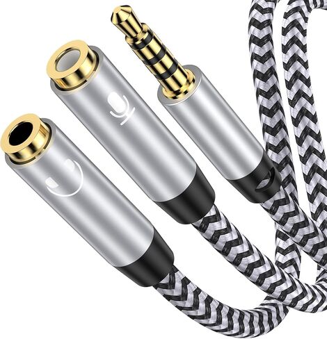 Headphone Splitter Cable 3.5mm Male to 2 Dual 3.5mm Female Headphone Jack Adapter Audio Stereo Y Splitters Adapter Hi-Fi Sound Aux Extension Cable for Earphone Phone PS5 PS4 Switch Tablets and More in Kuwait