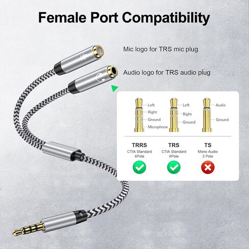 Headphone Splitter Cable 3.5mm Male to 2 Dual 3.5mm Female Headphone Jack Adapter Audio Stereo Y Splitters Adapter Hi-Fi Sound Aux Extension Cable for Earphone Phone PS5 PS4 Switch Tablets and More in Kuwait