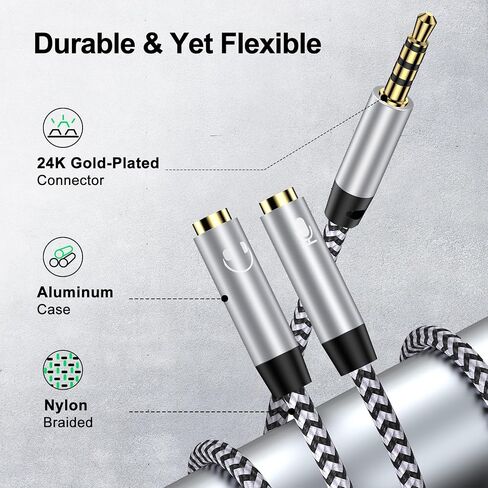 Headphone Splitter Cable 3.5mm Male to 2 Dual 3.5mm Female Headphone Jack Adapter Audio Stereo Y Splitters Adapter Hi-Fi Sound Aux Extension Cable for Earphone Phone PS5 PS4 Switch Tablets and More in Kuwait