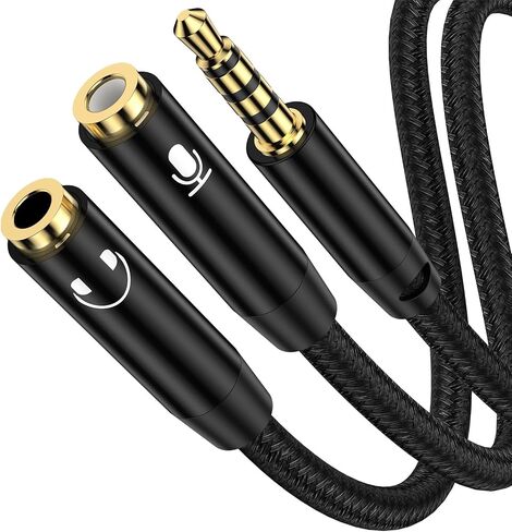 Headphone Splitter Cable 3.5mm Male to 2 Dual 3.5mm Female Headphone Jack Adapter Audio Stereo Y Splitters Adapter Hi-Fi Sound Aux Extension Cable for Earphone Phone PS5 PS4 Switch Tablets and More in Kuwait