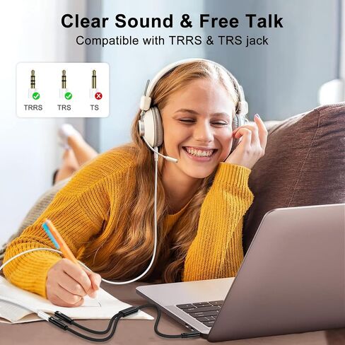 Headphone Splitter Cable 3.5mm Male to 2 Dual 3.5mm Female Headphone Jack Adapter Audio Stereo Y Splitters Adapter Hi-Fi Sound Aux Extension Cable for Earphone Phone PS5 PS4 Switch Tablets and More in Kuwait